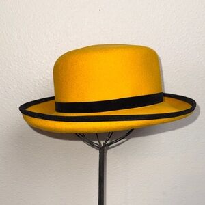 Yellow Fedora Hat with Black Band